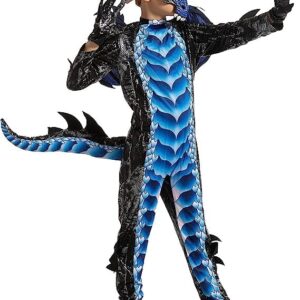 Spooktacular Creations Halloween Kids Boys Black and Blue Dragon costume, Dragon Wings and Mask for Halloween Parties, Cosplay-S(5-7yr)