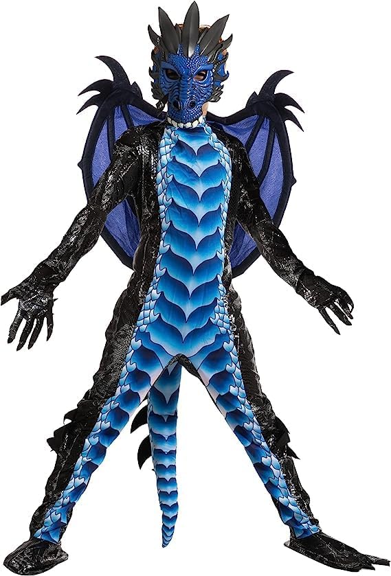 Spooktacular Creations Halloween Kids Boys Black and Blue Dragon costume, Dragon Wings and Mask for Halloween Parties, Cosplay-S(5-7yr)