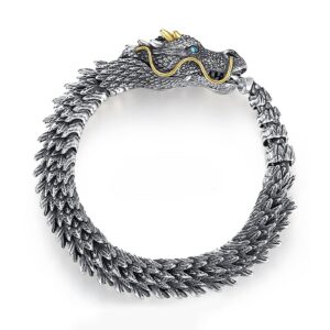 dinfix dragon bracelet, dragon bracelet for men, domineering handmade metal bracelet, personalized creative dragon jewelry, men jewelry gift. (silvery, 9.06)