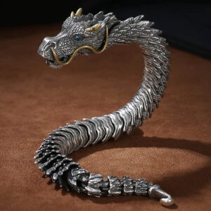 Dinfix Dragon Bracelet, Dragon Bracelet for Men, Domineering Handmade Metal Bracelet, Personalized Creative Dragon Jewelry, Men Jewelry Gift. (silvery, 9.06)