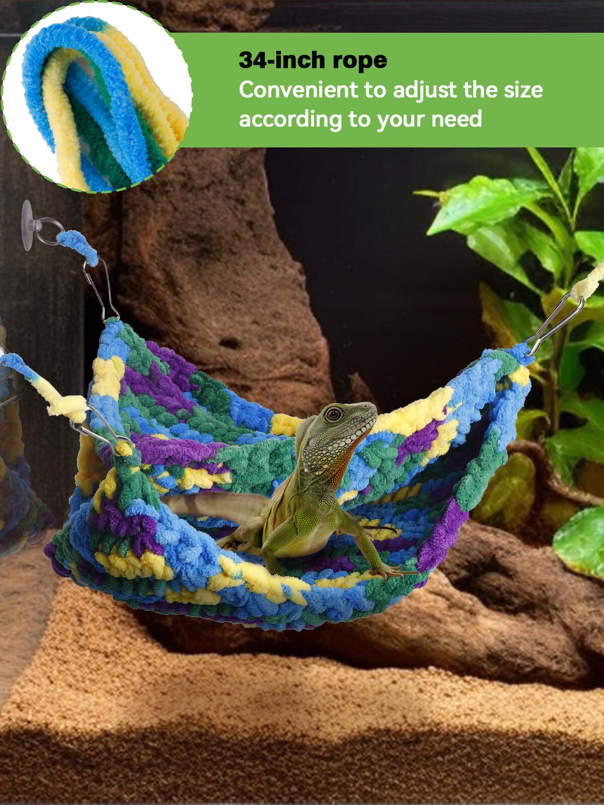 Double-Layered Reptile Hammock - Soft Bearded Dragon Hammock Swing Hanging Bed with Strong Suction Cups & Hooks, for Lizard Gecko Chameleon Small Reptiles, Triangular