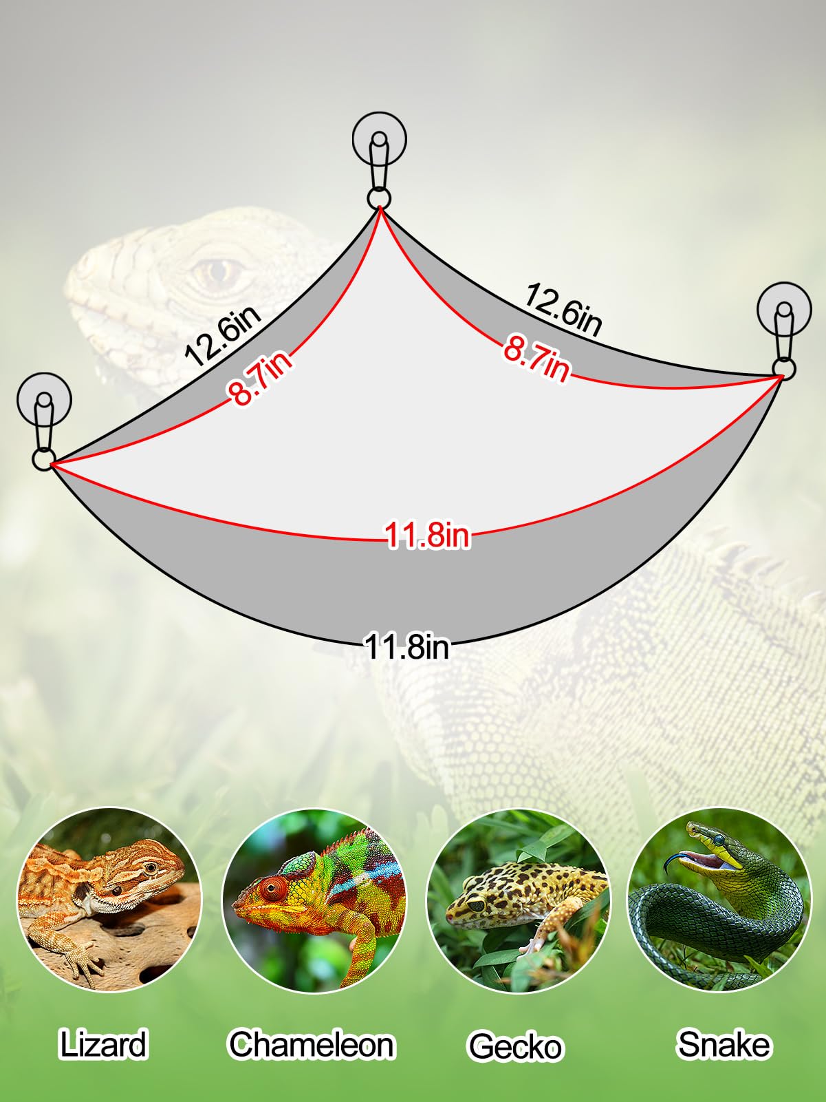 Double-Layered Reptile Hammock - Soft Bearded Dragon Hammock Swing Hanging Bed with Strong Suction Cups & Hooks, for Lizard Gecko Chameleon Small Reptiles, Triangular