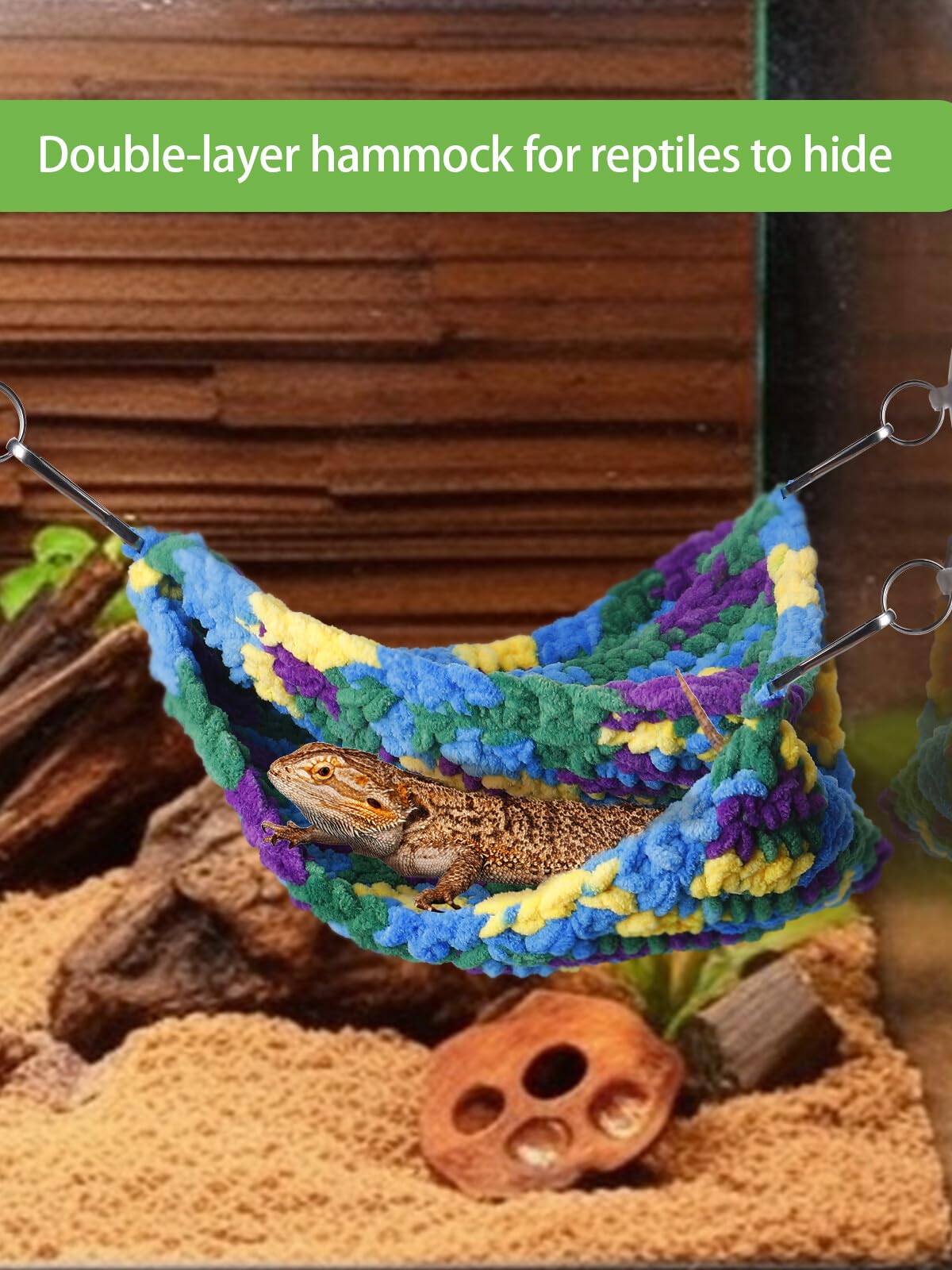 Double-Layered Reptile Hammock - Soft Bearded Dragon Hammock Swing Hanging Bed with Strong Suction Cups & Hooks, for Lizard Gecko Chameleon Small Reptiles, Triangular