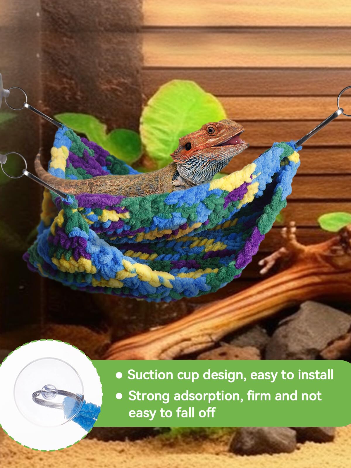 Double-Layered Reptile Hammock - Soft Bearded Dragon Hammock Swing Hanging Bed with Strong Suction Cups & Hooks, for Lizard Gecko Chameleon Small Reptiles, Triangular