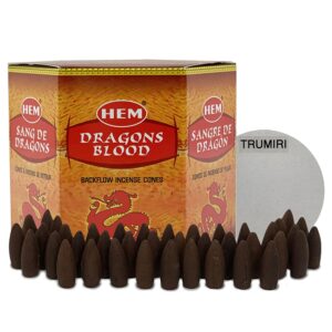 Dragons Blood Hem Backflow Incense Cones for Waterfall Aromatic Smoke Fountain Haze Falls Burner Holder and Mat Bundle - 40 Large Back Flow Incense Cones Scented