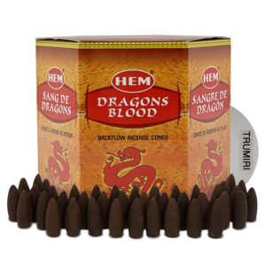 Dragons Blood Hem Backflow Incense Cones for Waterfall Aromatic Smoke Fountain Haze Falls Burner Holder and Mat Bundle - 40 Large Back Flow Incense Cones Scented