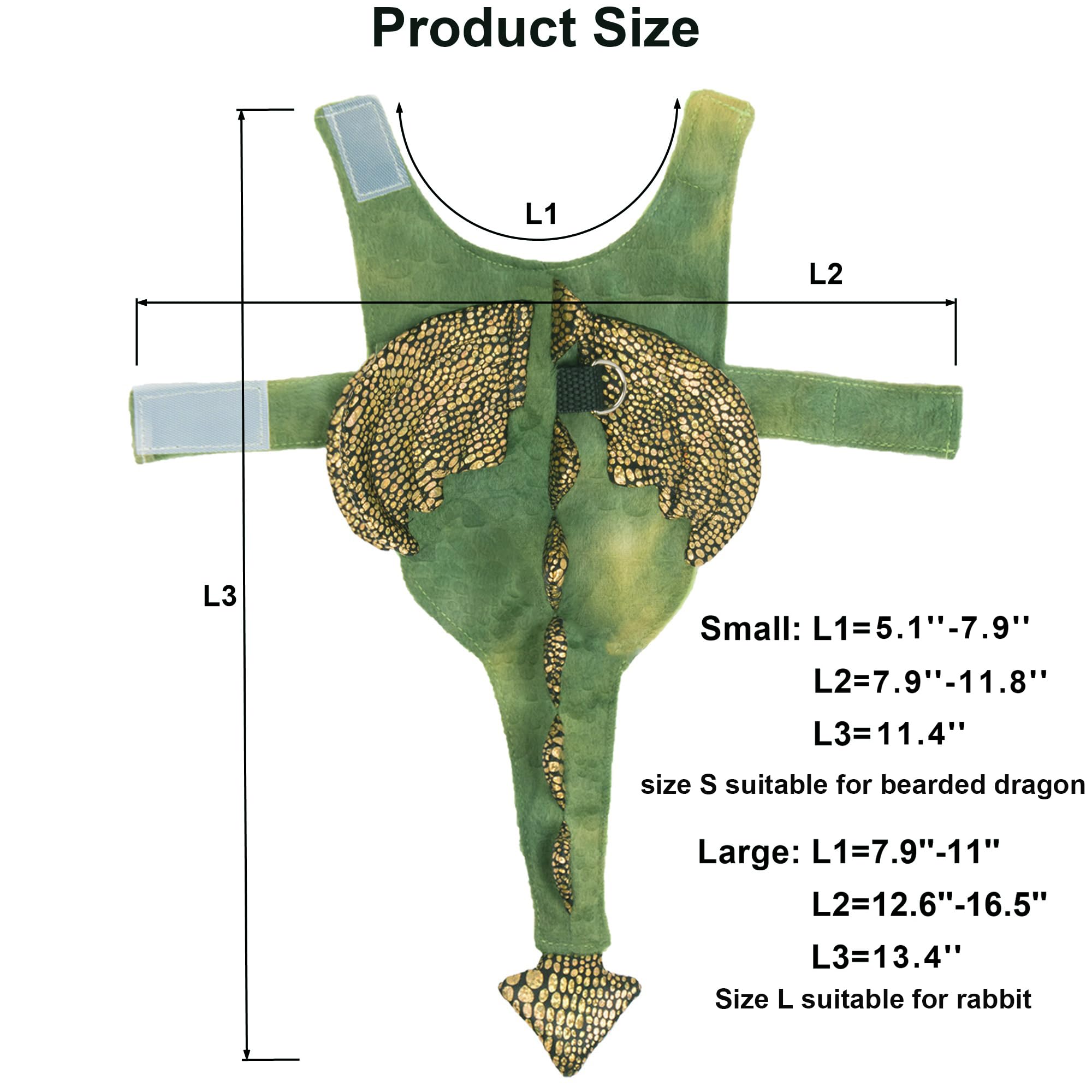 ADOGGYGO Bearded Dragon Harness Leash Set, Lizard Dragon Costume Adjustable Lizard Dinosaur Leash Harness for Bearded Dragon Reptiles (Green, Small)