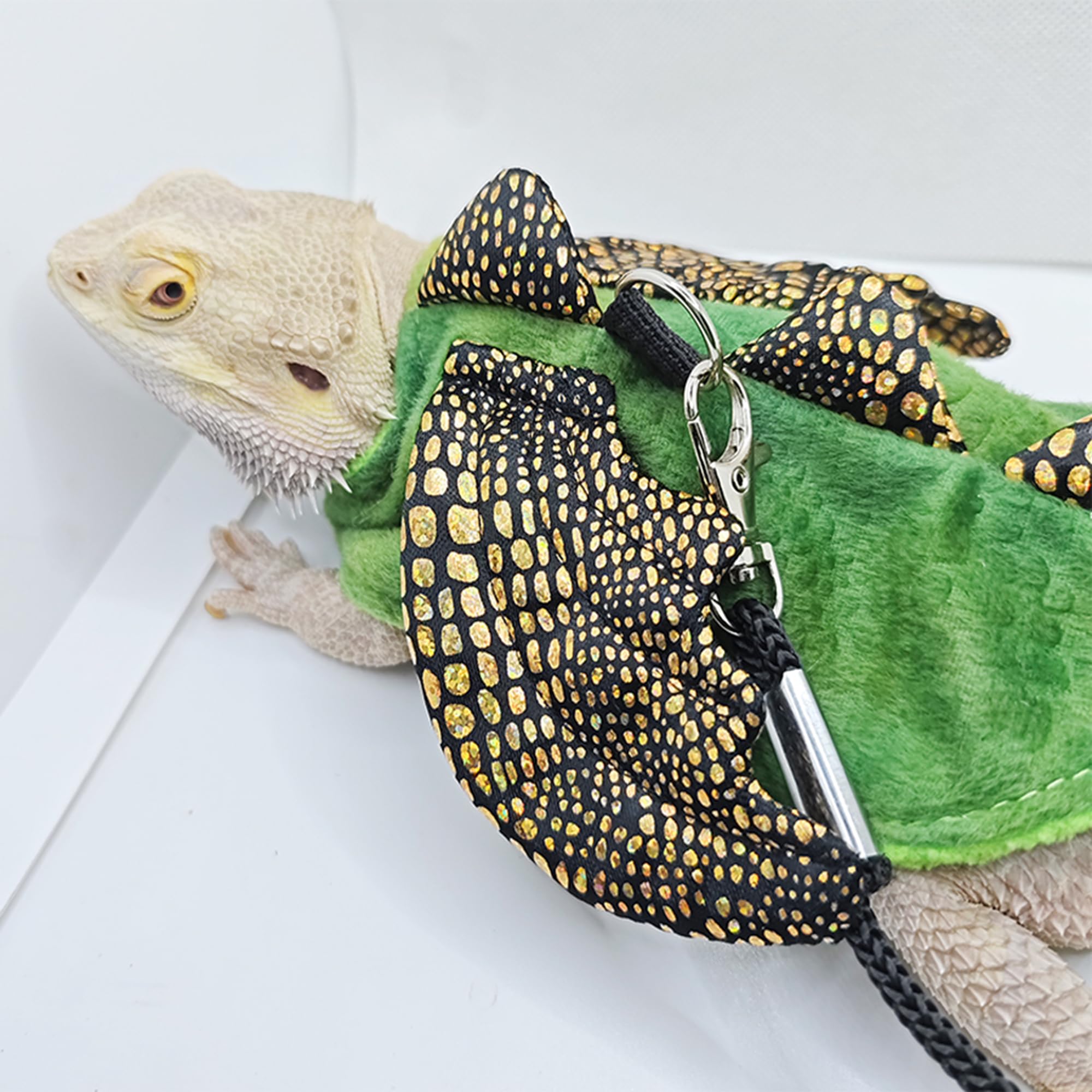 ADOGGYGO Bearded Dragon Harness Leash Set, Lizard Dragon Costume Adjustable Lizard Dinosaur Leash Harness for Bearded Dragon Reptiles (Green, Small)