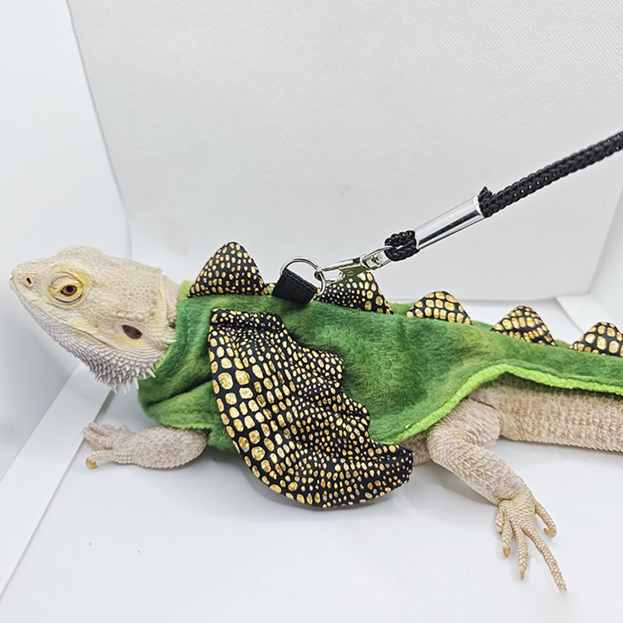 ADOGGYGO Bearded Dragon Harness Leash Set, Lizard Dragon Costume Adjustable Lizard Dinosaur Leash Harness for Bearded Dragon Reptiles (Green, Small)