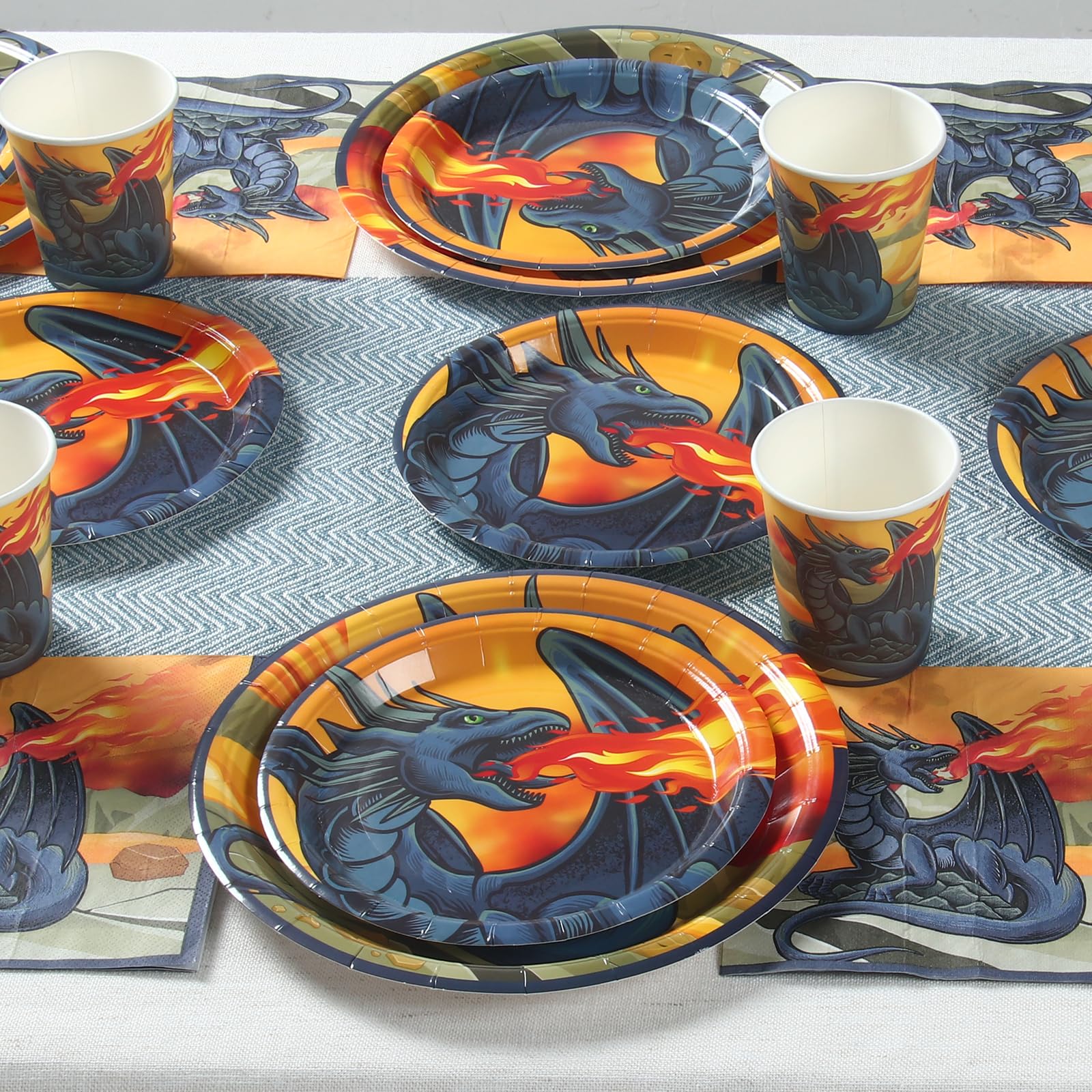 Dragon Party Supplies (Serves 24) Dinner Plates, Dessert Plates, Cups, Napkins. Fantasy Birthday Decorations for Kids, Boys, Girls and More. Dragon Themed Birthday Party Decorations