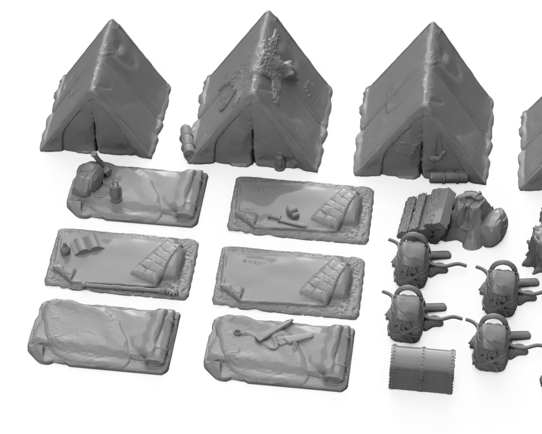 Adventure Camp Set DND Terrain 28mm for Dungeons and Dragons Terrain, D&D, Pathfinder, Warhammer 40k, RPG, Miniatures, Tabletop, D and D, Dungeons and Dragons Gifts