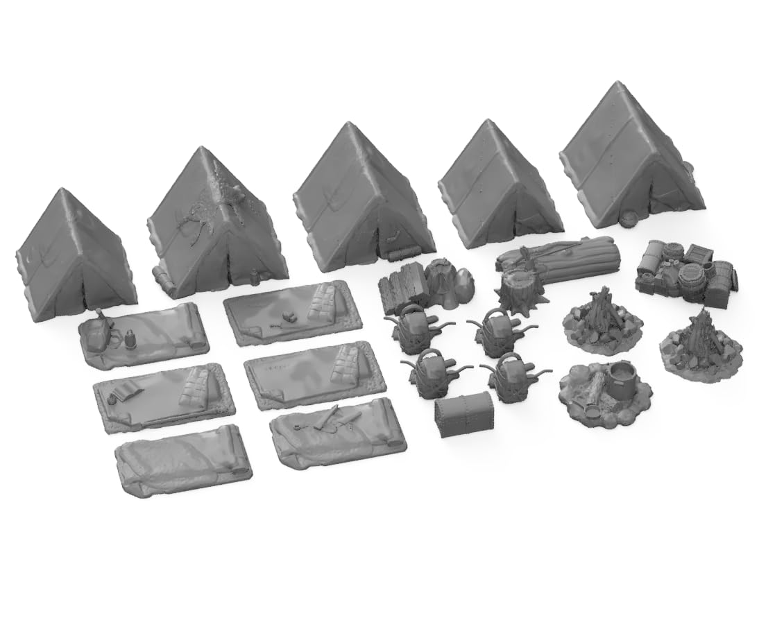 Adventure Camp Set DND Terrain 28mm for Dungeons and Dragons Terrain, D&D, Pathfinder, Warhammer 40k, RPG, Miniatures, Tabletop, D and D, Dungeons and Dragons Gifts