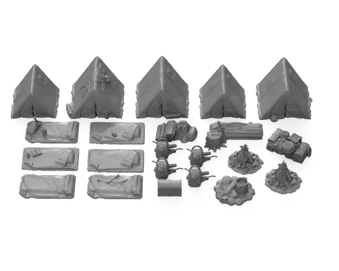 Adventure Camp Set DND Terrain 28mm for Dungeons and Dragons Terrain, D&D, Pathfinder, Warhammer 40k, RPG, Miniatures, Tabletop, D and D, Dungeons and Dragons Gifts