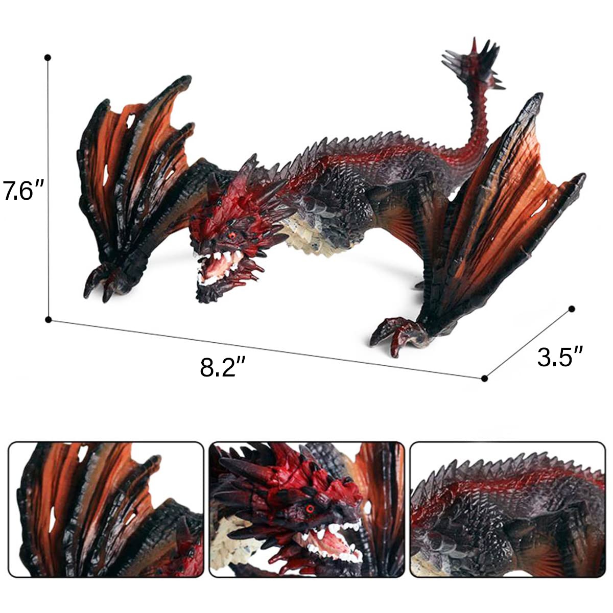 8" Dragon Toy Figure, Realistic Plastic Ancient Mythological Fire Creature Model Decoration Collector Figurine for Kids, Adults