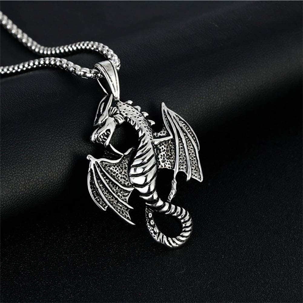 ATDMEI Dragon Pendant Necklace for Mens Women Stainless Steel Vintge Gothic Jewelry