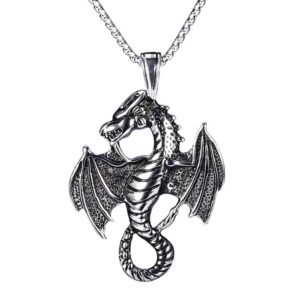 ATDMEI Dragon Pendant Necklace for Mens Women Stainless Steel Vintge Gothic Jewelry