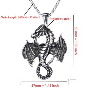 ATDMEI Dragon Pendant Necklace for Mens Women Stainless Steel Vintge Gothic Jewelry