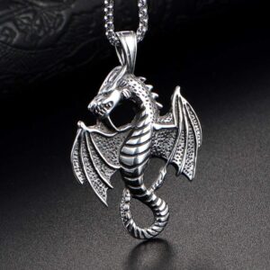 ATDMEI Dragon Pendant Necklace for Mens Women Stainless Steel Vintge Gothic Jewelry