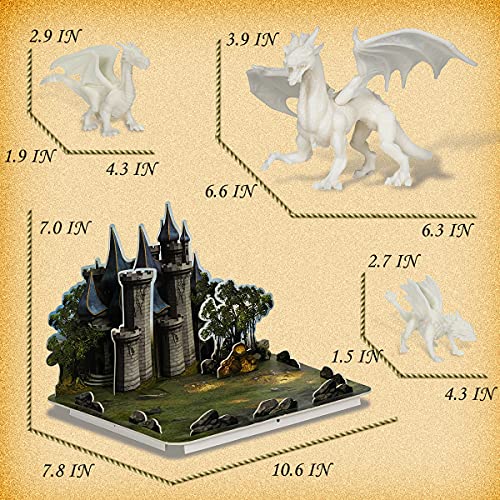 Kids Arts Crafts Set - Dragon Toys Painting Kit with 3 Dragons Figurines and 3D Jigsaw Puzzle Castle, Best Tween Paint Gift to Create Own Powerful Dragon