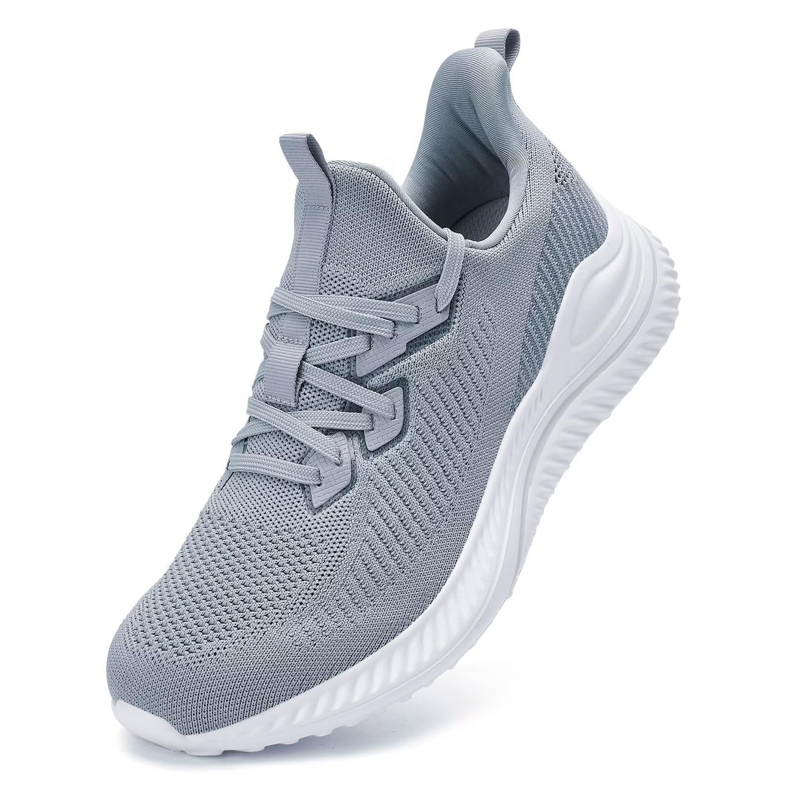 Akk Mens Wide Width Walking Shoes Running Sneakers - Tennis Shoes Breathable Workout Athletic Gym Shoes Comfortable Lightweight Indoor Outdoor Casual Sneakers Silvery Grey Size 10.5