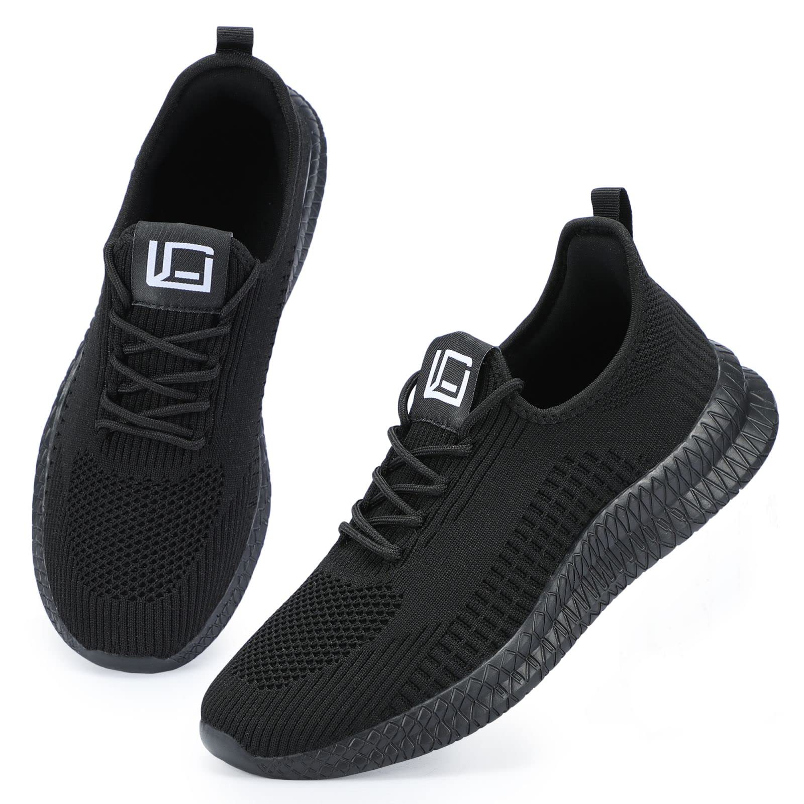 LCGJR Men's Running Shoes Ultra Lightweight Breathable Comfortable Walking Shoes Casual Fashion Sneakers Mesh Workout Shoes Allblack Size9