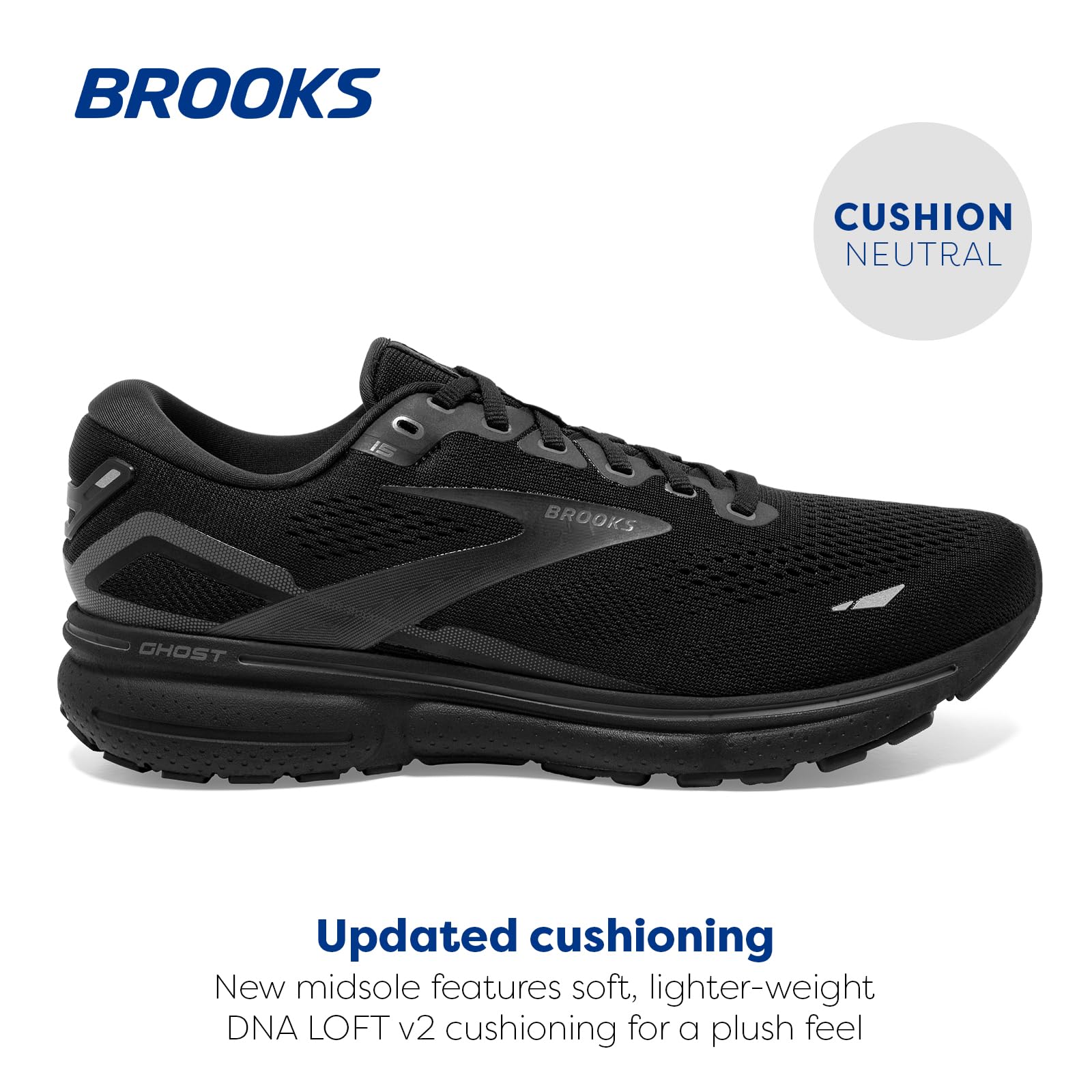 Brooks Men's Ghost 15 Neutral Running Shoe - Black/Black/Ebony - 12 Wide