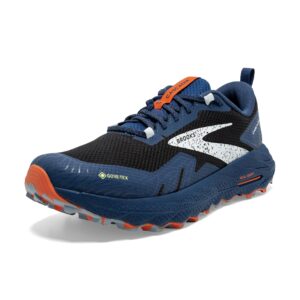 brooks men’s cascadia 17 gtx waterproof trail running shoe - black/blue/firecracker - 9 medium