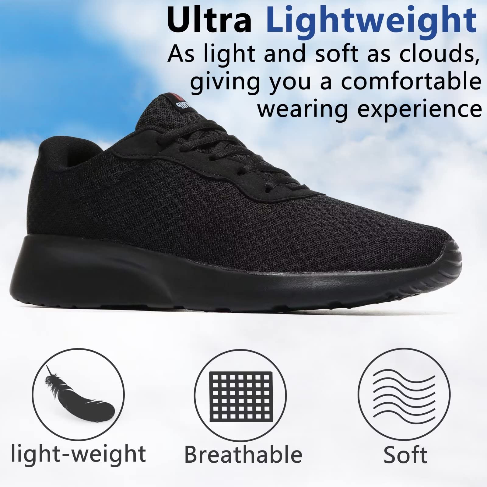 MAIITRIP Mens Walking Shoes,Ultra Lightweight Breathable Tennis Running Shoes Mesh Non-Slip Casual Comfortable Fashion Sneakers Work Gym Workout Athletic Sport Cuhioning Trainers Black Size 9.5