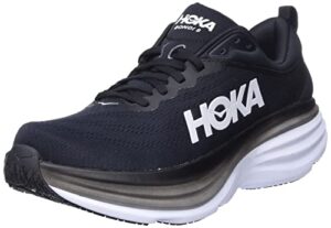 hoka men's bondi 8 sneaker, black/white, 10