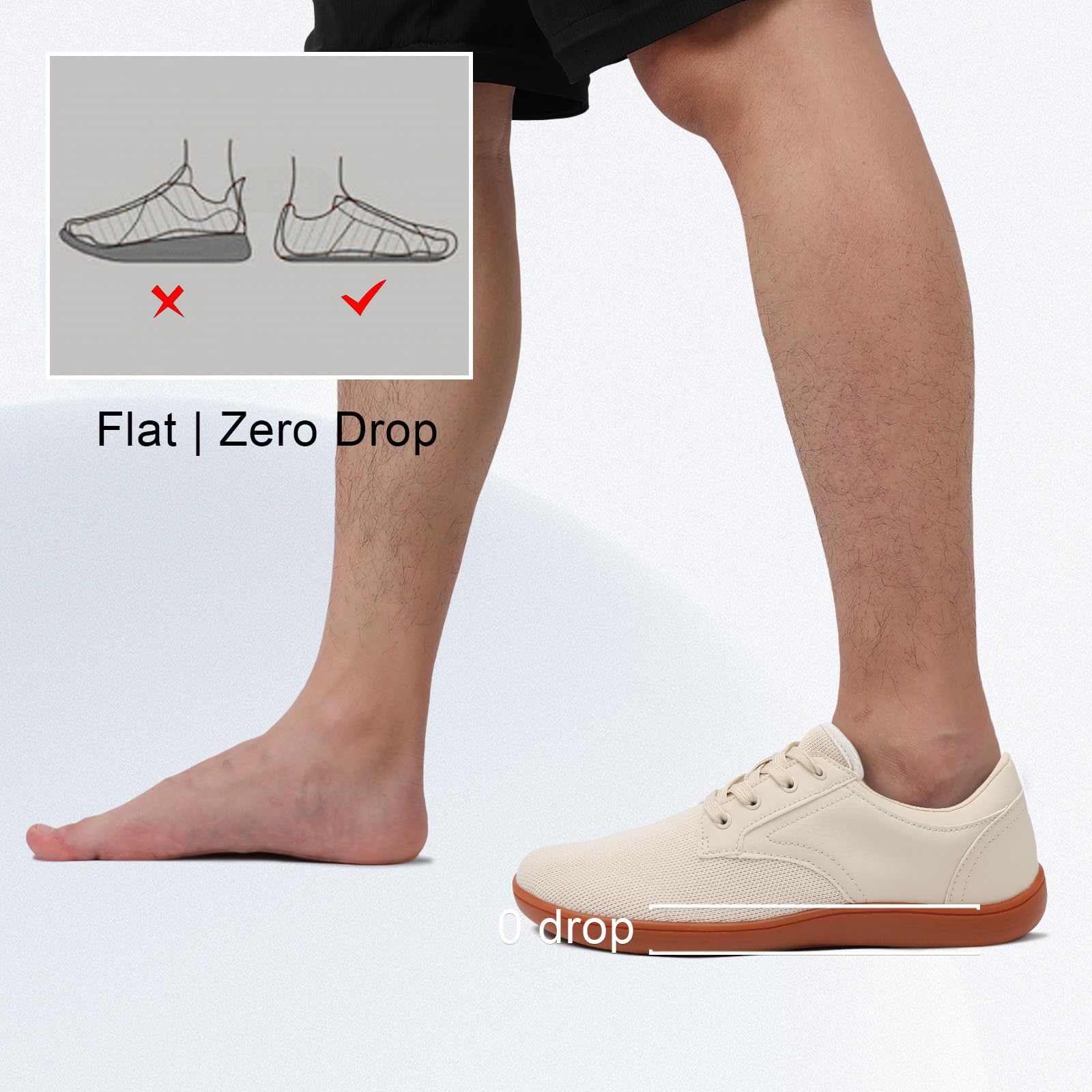 LeIsfIt Mens Dress Shoes Wide Toe Walking Shoes Minimalist Barefoot Shoes Casual Sneakers Breathable Zero Drop Shoes Beige