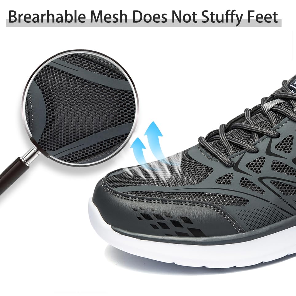 OTIEMU Men's Slip On Walking Shoes Mesh Tennis Shoe Non Slip Running Shoes Gym Workout Lightweight Breathable Sneakers Dark Grey Size 11