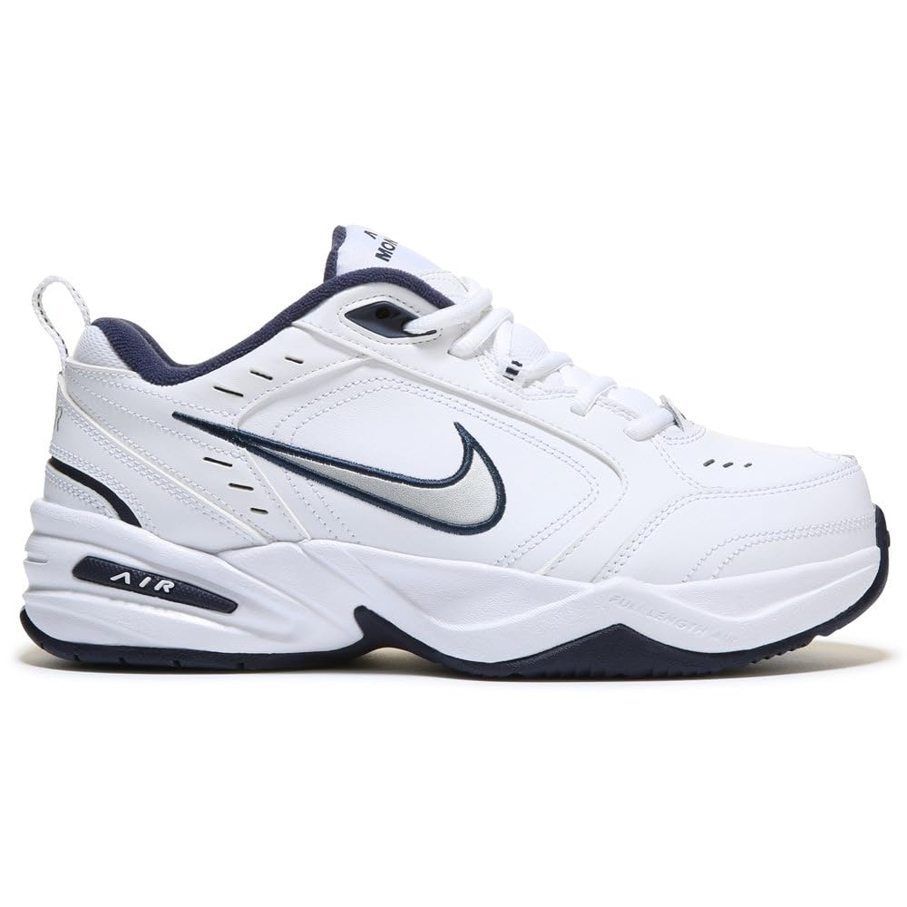 Nike Men's Air Monarch IV Walking Shoes, White/Metallic Silver/Navy, Size 8