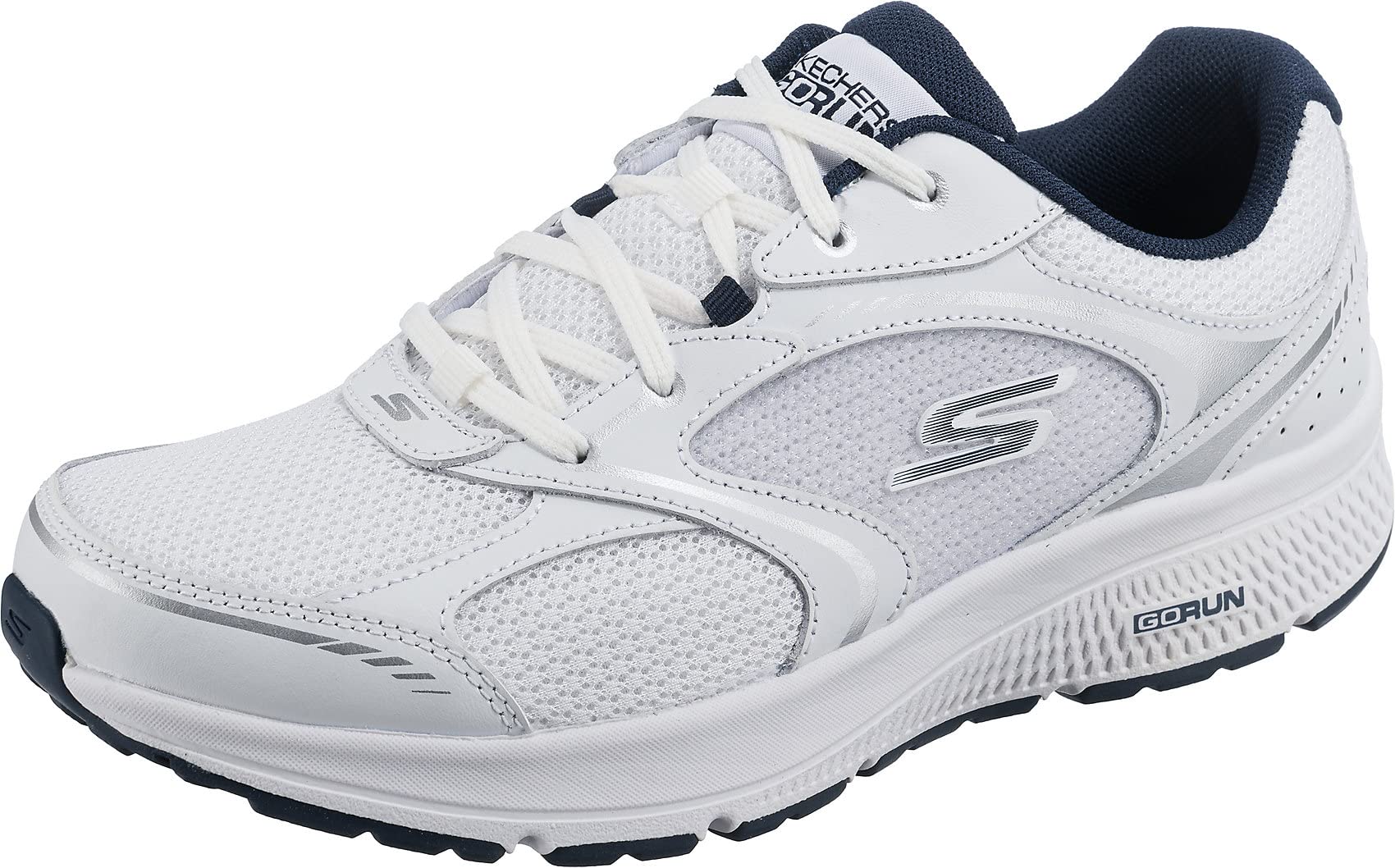 Skechers Men's GOrun Consistent-Athletic Workout Running Walking Shoe Sneaker with Air Cooled Foam, White/Navy, 7.5 X-Wide