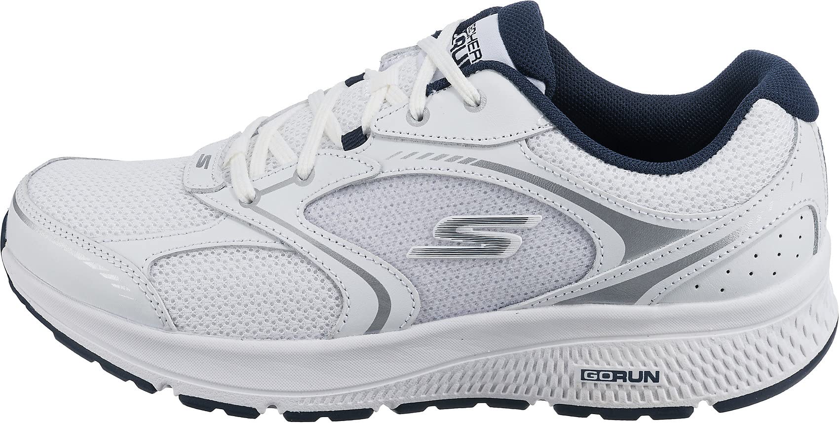 Skechers Men's GOrun Consistent-Athletic Workout Running Walking Shoe Sneaker with Air Cooled Foam, White/Navy, 7.5 X-Wide