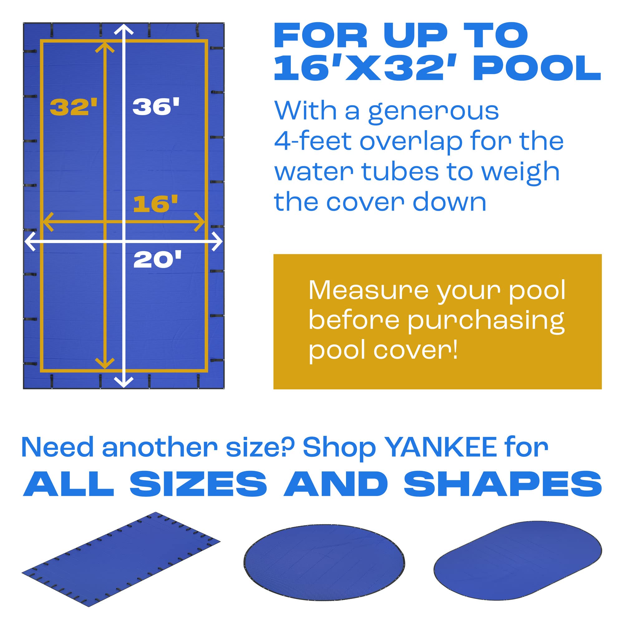 Pool Cover for 16x32 ft Rectangular Pool: Extra Thick & Durable Inground Pool Cover |Sapphire Series of Premium Cold- and UV-Resistant Pool Cover | In-Ground Pool Protection | by Yankee