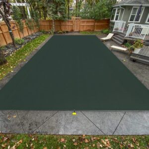 Windscreen4less 16'x36' Winter Pool Covers for Inground Swimming Pool Rectangle Mesh Safety Pool Covers for Backyard Yard Deck Patio Pool Wire Cable All Edges Dark Green (Polypropylene)