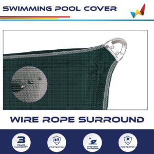 Windscreen4less 16'x36' Winter Pool Covers for Inground Swimming Pool Rectangle Mesh Safety Pool Covers for Backyard Yard Deck Patio Pool Wire Cable All Edges Dark Green (Polypropylene)