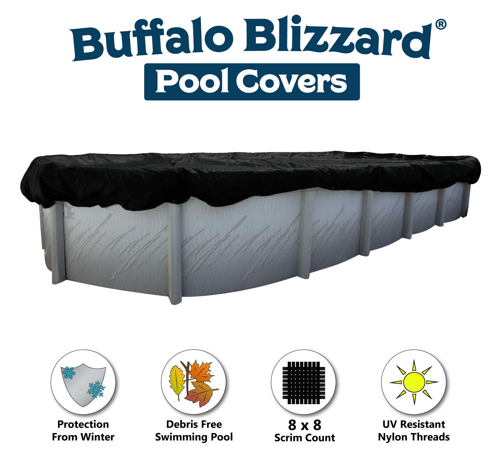 Buffalo Blizzard Deluxe Winter Cover for 16-Foot-by-32-Foot Oval above-Ground Swimming Pools | Blue/Black Reversible | All Covers Include 3-Feet of Overlap Material to Measure 19-Feet-by-35-Feet