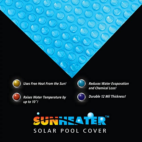 SunHeater Pool Solar Blanket - Heavy Duty Rectangular Pool Solar Cover with Bubbles - Heat Transfer Solar Pool Heater for In-Ground Swimming Pools - Durable 12 Mil Thick Polyethylene - 12' x 24' Feet