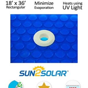 Sun2Solar Blue 18-Foot-by-36-Foot Rectangle Solar Cover Heat Retaining Blanket | 1600 Series with 6-Pack of Grommets Bundle | In-Ground and Above-Ground Rectangular Swimming Pool | Bubble-Side Down