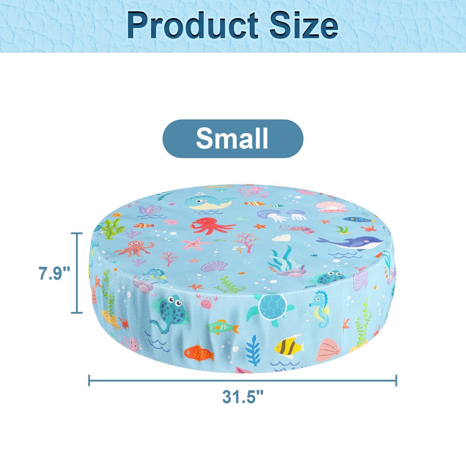 Docuwee Round Pool Cover 32", Foldable Kiddie Solar Cover Fit Dog Swimming Pool, Pets Kids Bath Tub, Inflatable Pool, Anti-UV Dustproof Pool Safety Cover with Cute Ocean Animals Pattern