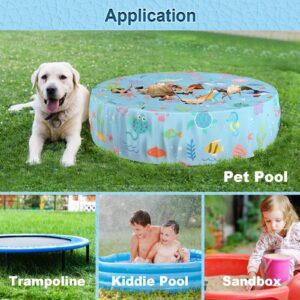 Docuwee Round Pool Cover 32", Foldable Kiddie Solar Cover Fit Dog Swimming Pool, Pets Kids Bath Tub, Inflatable Pool, Anti-UV Dustproof Pool Safety Cover with Cute Ocean Animals Pattern