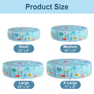 Docuwee Round Pool Cover 32", Foldable Kiddie Solar Cover Fit Dog Swimming Pool, Pets Kids Bath Tub, Inflatable Pool, Anti-UV Dustproof Pool Safety Cover with Cute Ocean Animals Pattern