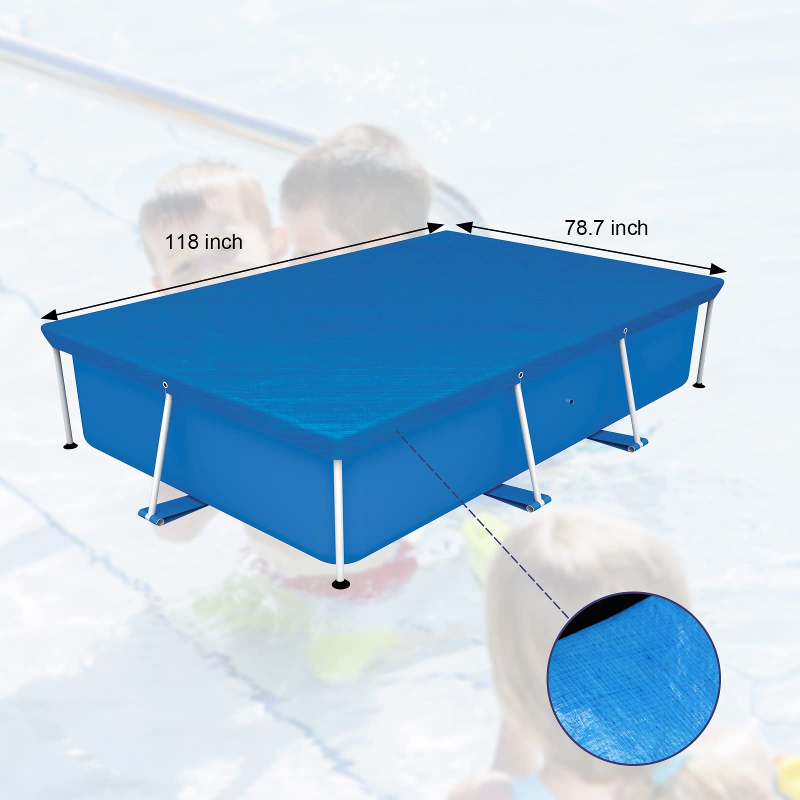 Merkaunis Rectangle Pool Cover 118 x 79 in Inflatable Pool Cover Rectangular Inflatable Swimming Pool Cover Dust Proof Rain Proof Pool Cover for Outdoor Paddling Family Pool Cover