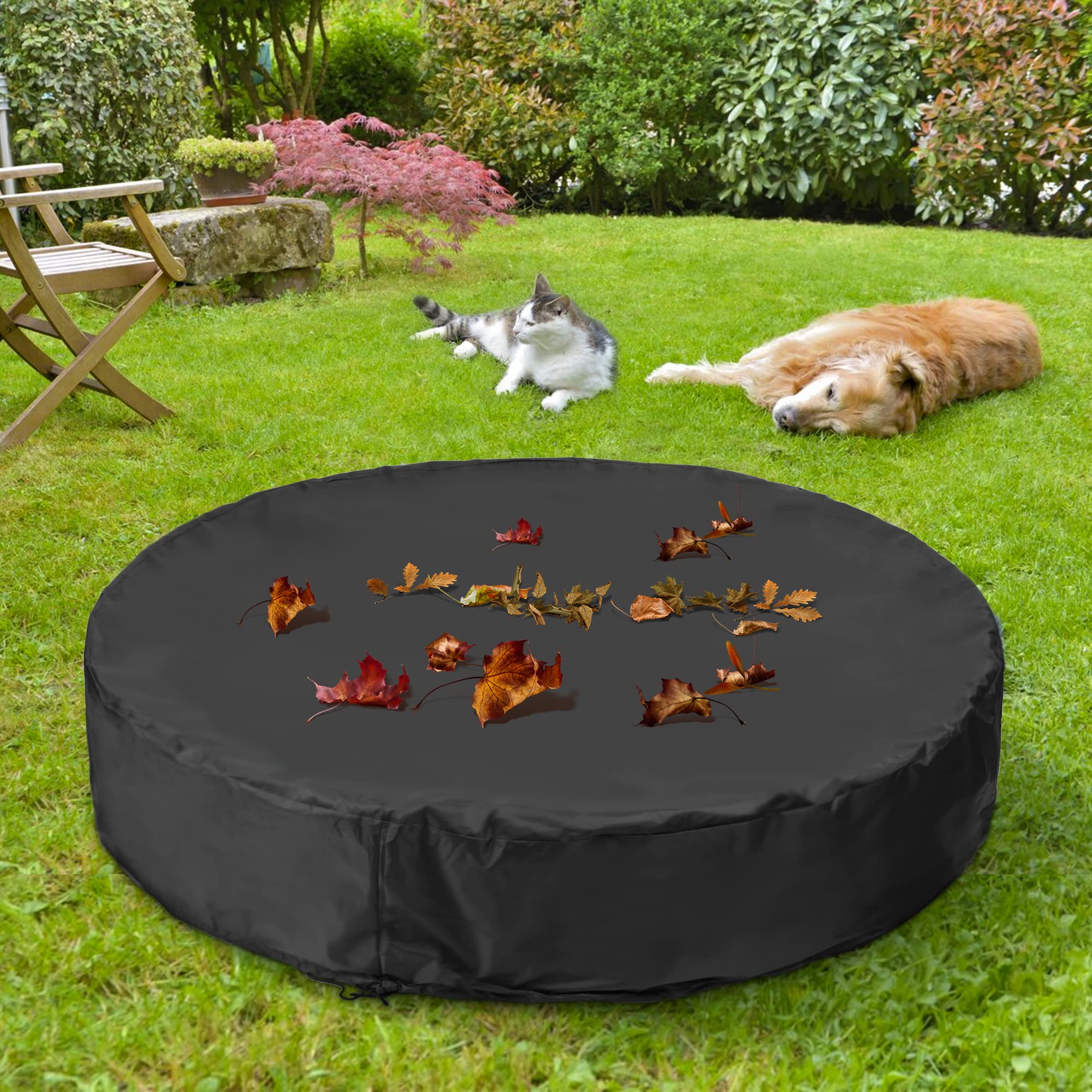 Niubya Round Dog Pool Cover, Foldable Pet Swimming Pool Cover, Waterproof Dustproof and Washable Pool Protective Cover with Drawstring Design