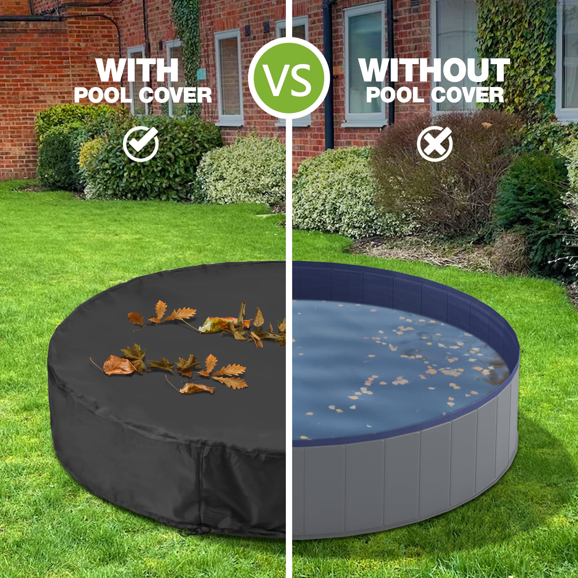 Niubya Round Dog Pool Cover, Foldable Pet Swimming Pool Cover, Waterproof Dustproof and Washable Pool Protective Cover with Drawstring Design