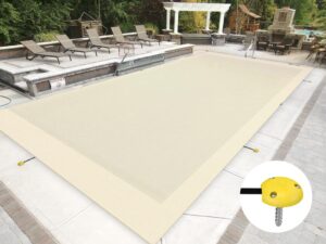 coarbor 14'x24' winter pool safety cover rectangle mesh pool cover durable inground safety pool cover for inground swimming pool, beige