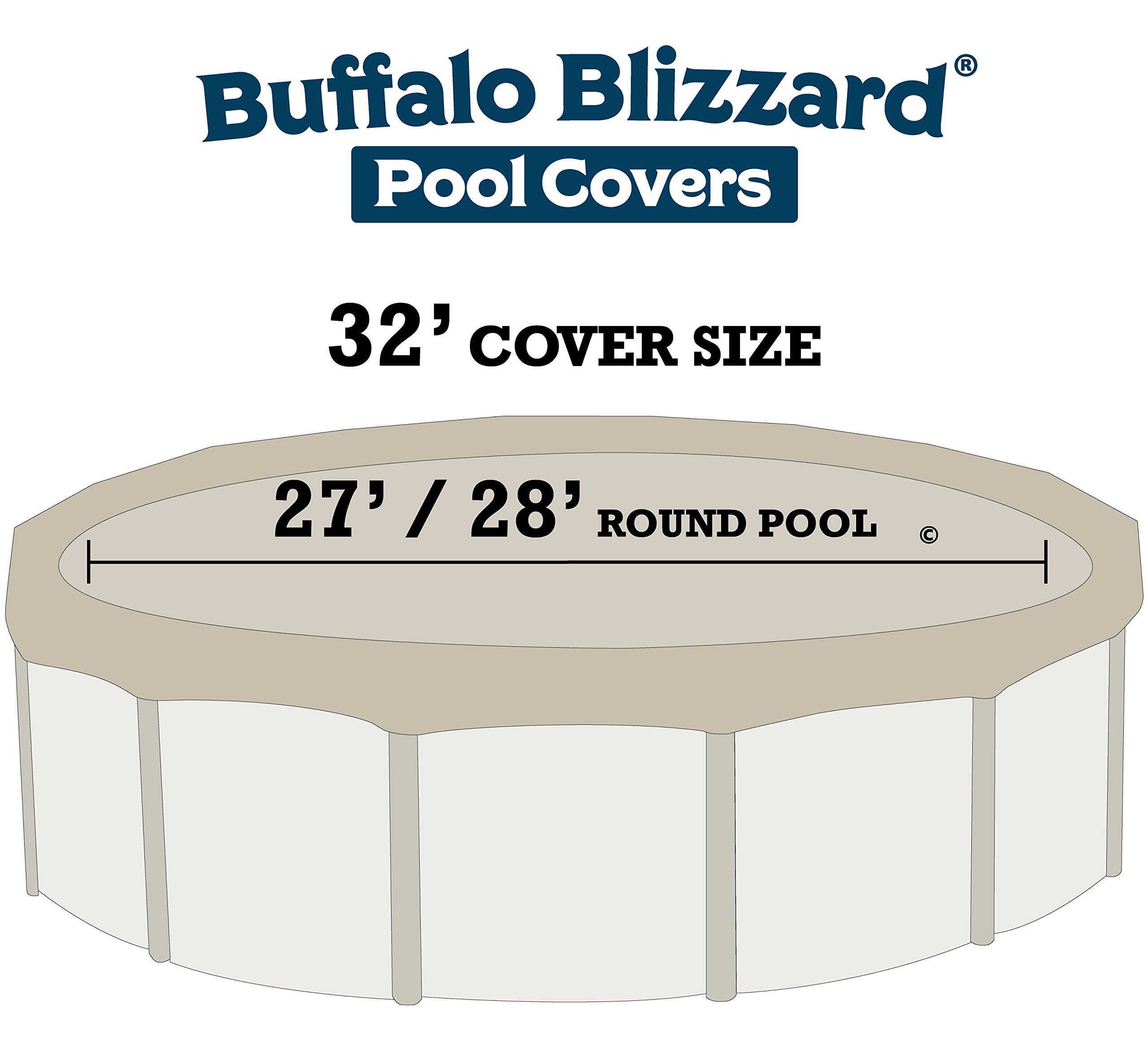 Buffalo Blizzard Supreme Plus Winter Cover for 28' Foot Round above-Ground Swimming Pools | Tan/Silver Reversible | All Covers Include 4' Feet of Overlap for Secure Installation to Measure 32' Feet