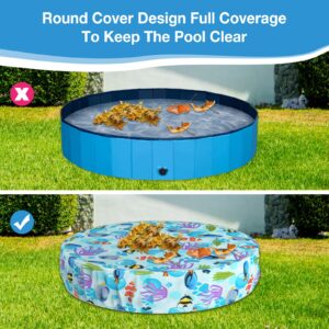 Ladadee Foldable Round Dog Swimming Pool Cover, for 63" Collapsible Outdoor Tub, PVC Coating Waterproof and UV Protection, Leakproof Washable Kiddie Pet Small Paddling Bath Accessories