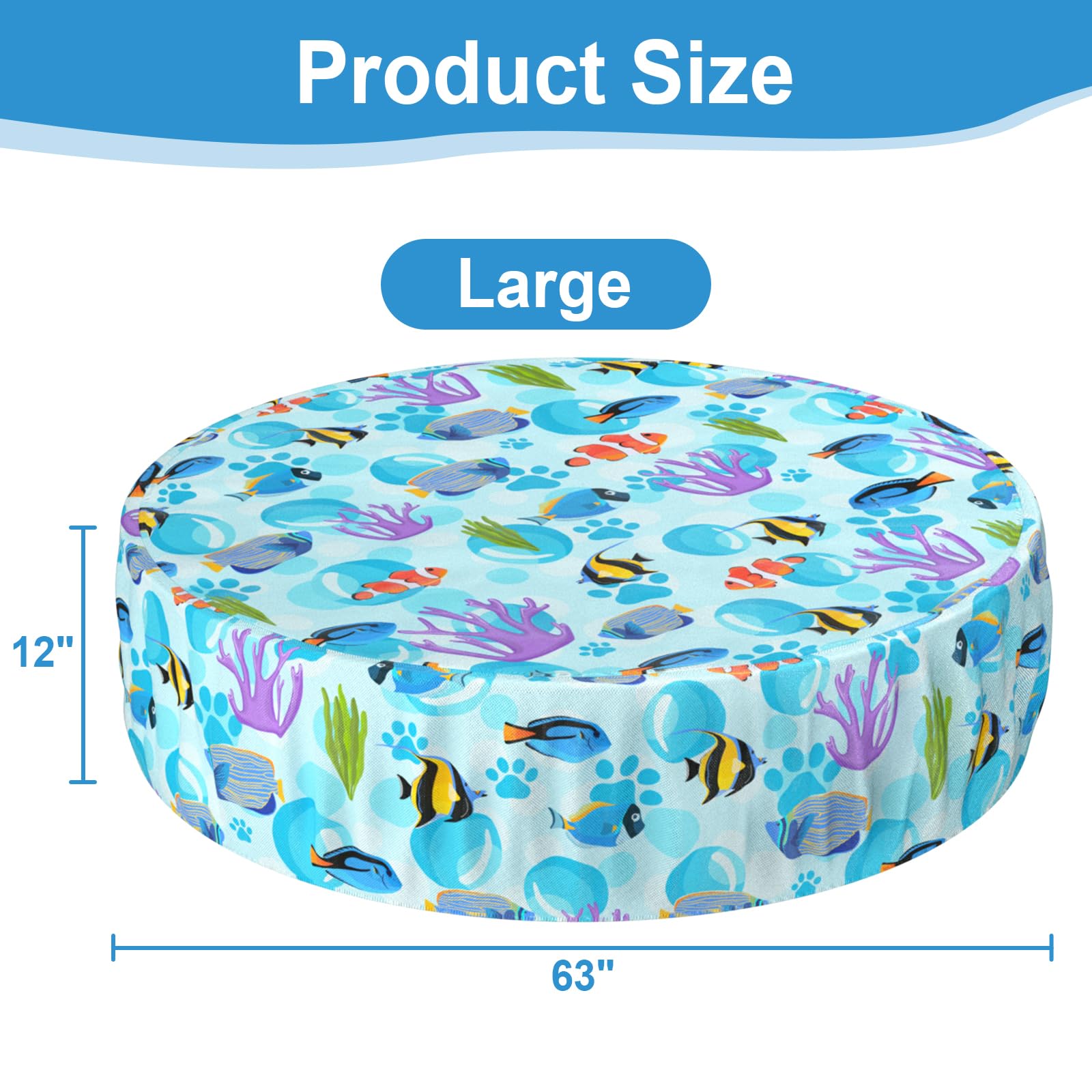 Ladadee Foldable Round Dog Swimming Pool Cover, for 63" Collapsible Outdoor Tub, PVC Coating Waterproof and UV Protection, Leakproof Washable Kiddie Pet Small Paddling Bath Accessories